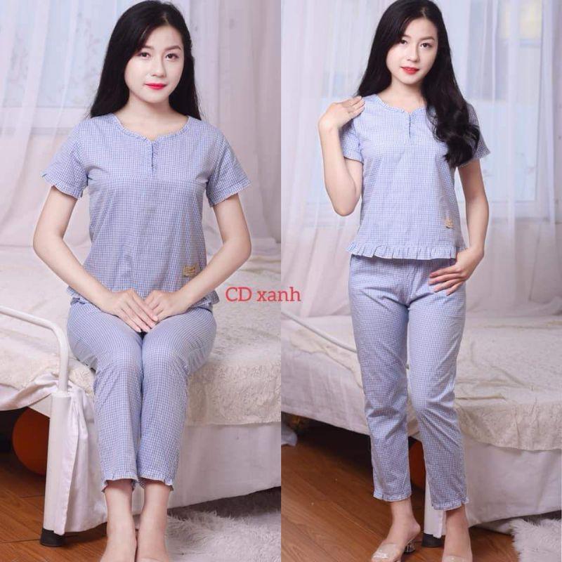 Đồ bộ mặc nhà nhún bèo xinh kẻ