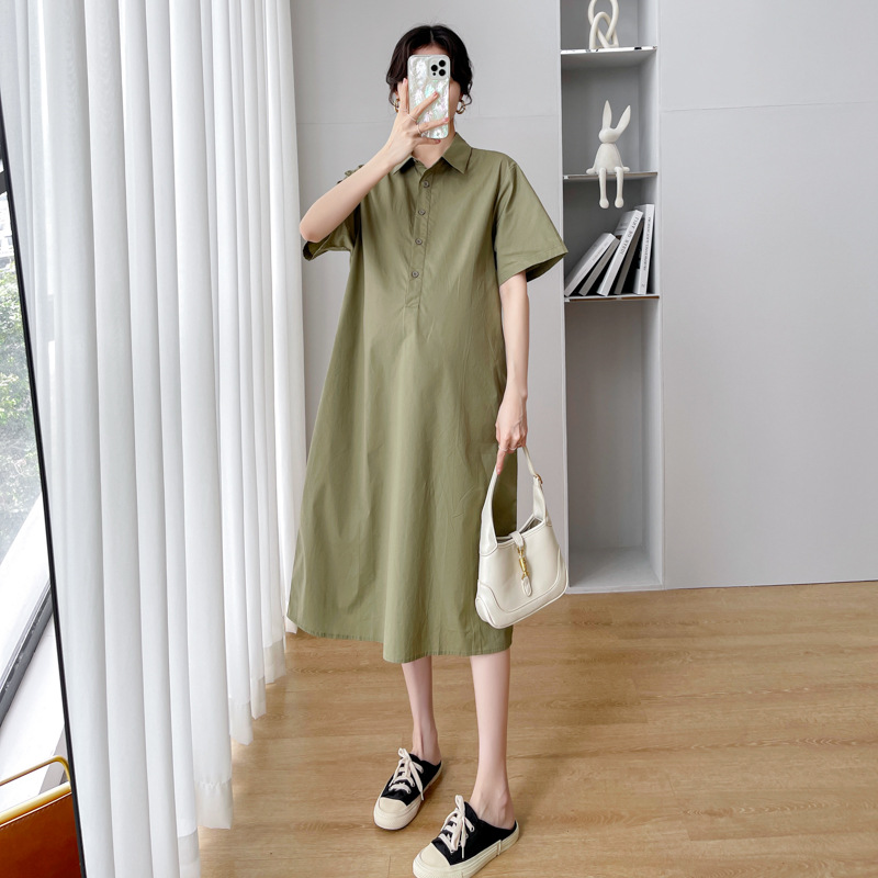 Váy bầu thiết kế công sở dự tiệc mùa hè suông sơ mi chất linen mát B61