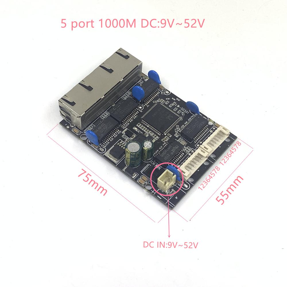 10/100/1000m 5 Cổng Gigabit Ethernet Công tắc tích hợp Mô-đun DC 5V 12V16V 18V 24V36V48V 1A-3A trong Công tắc Ethernet công nghiệp
