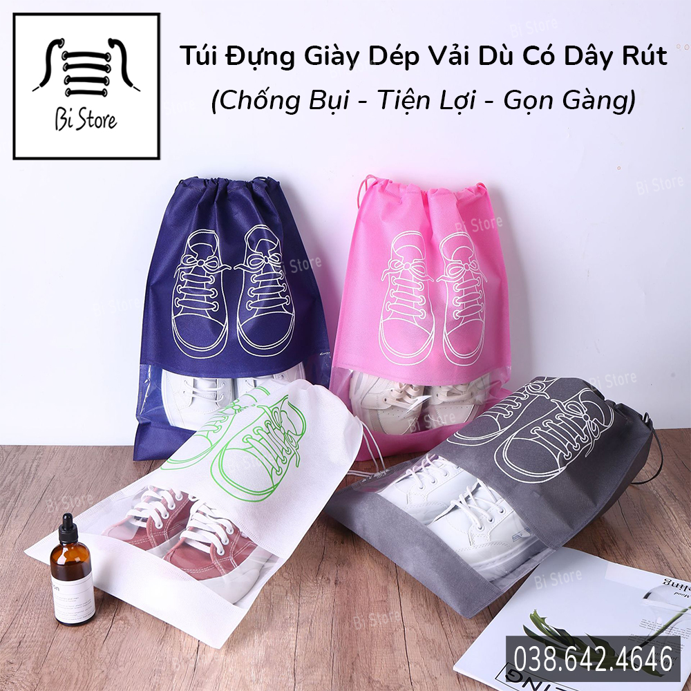 Túi đựng giày dép vải dù cao cấp có dây rút, 2 size nam nữ, chống bụi bẩn - tiện lợi khi đi du lịch