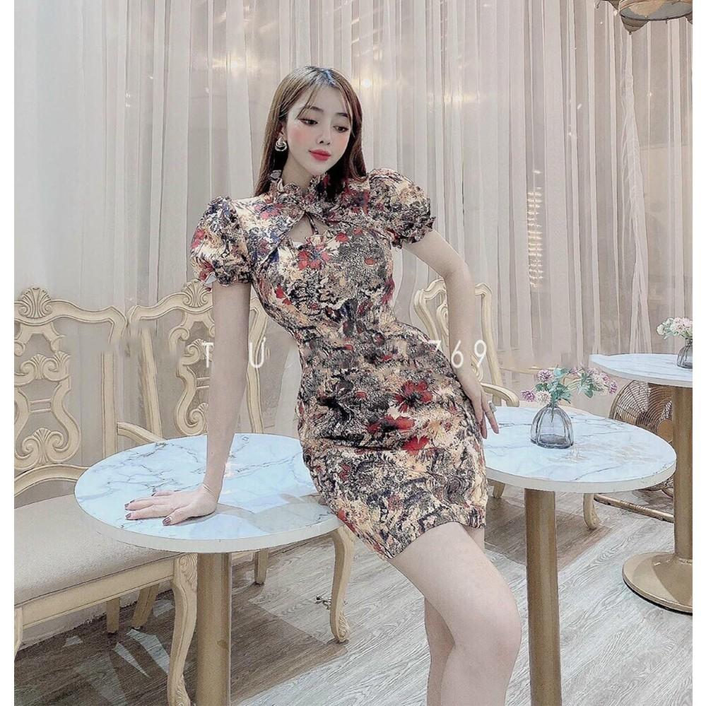 BONUCCI Đầm váy body họa tiết hoa lá  tôn dáng cho nàng thời trang nữ dạo phố dự tiệc