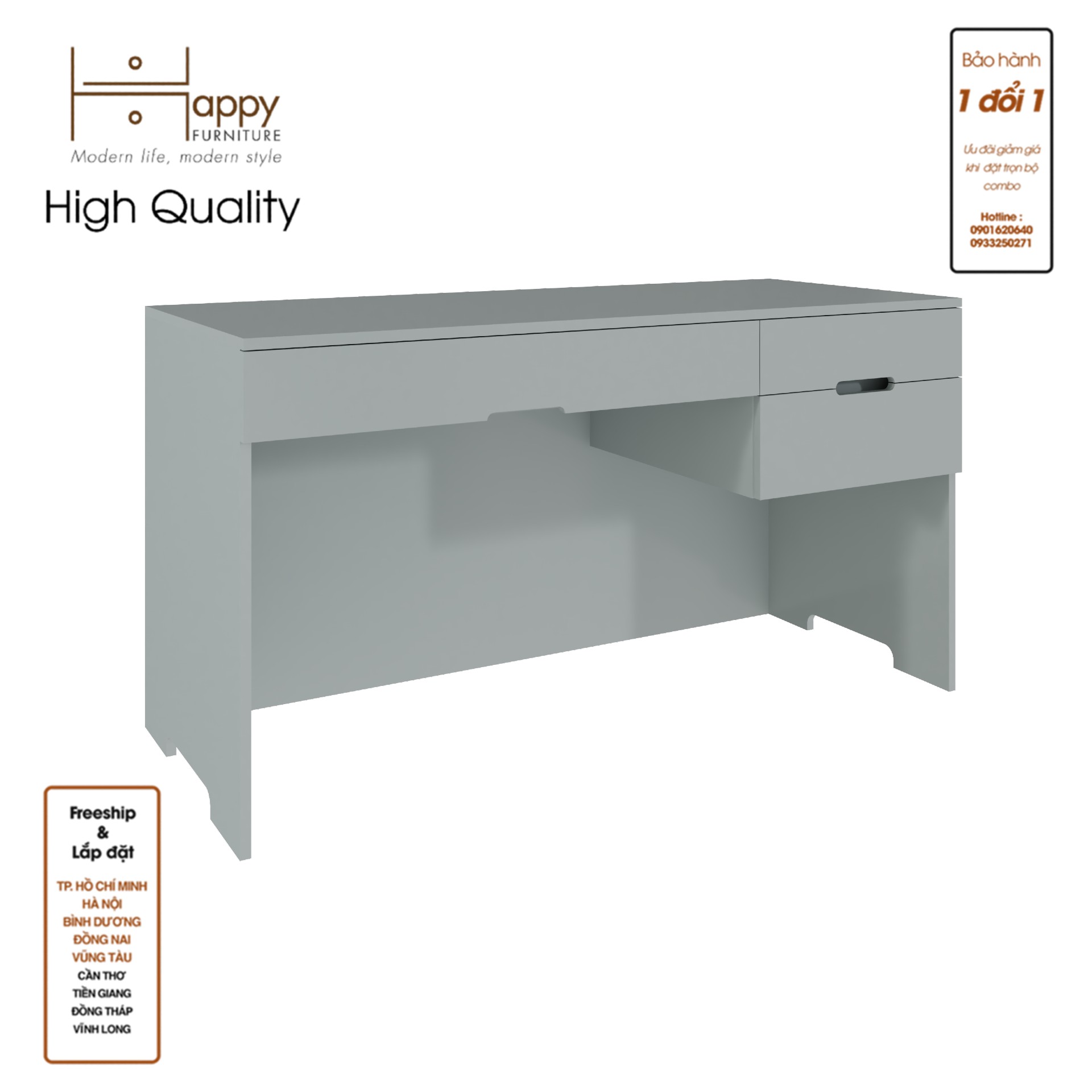 [Happy Home Furniture] MOLLY , Bàn làm việc 3 ngăn kéo, 140cm x 58cm x 75cm ( DxRxC), BAN_062