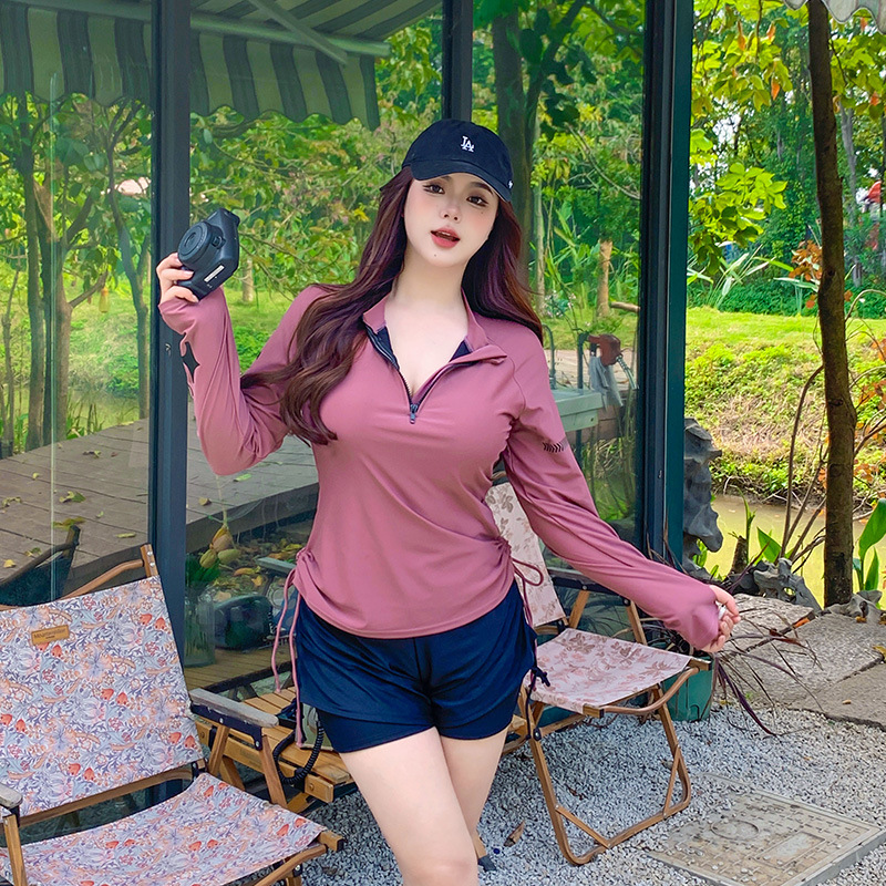 Đồ bơi nữ bigsize kín đáo áo dài tay đi biển chống nắng phong cách Hàn Quốc vải mềm mại co giãn