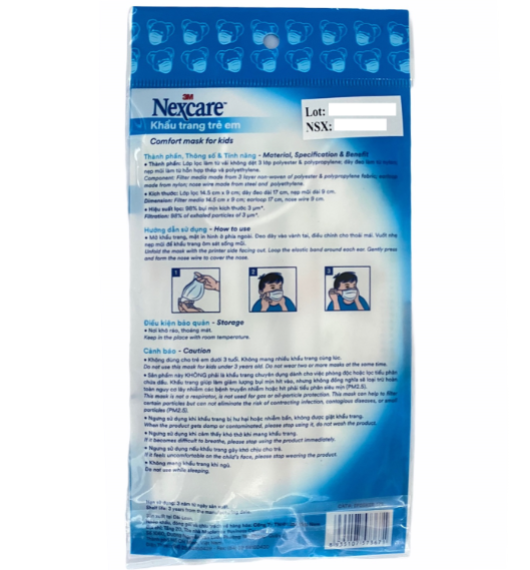 Khẩu trang trẻ em chống bụi và kháng khuẩn lọc 98% bụi mịn, vải không dệt mềm mại Nexcare 3M KT-TE1