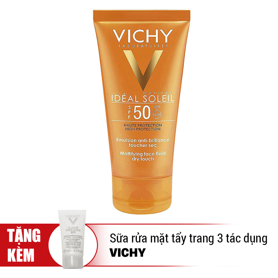 Kem Chống Nắng Bảo Vệ Da Không Gây Nhờn Rít Capital Idéal Soleil Mattifying Dry Touch Face Fluid Vichy (50ml) - Tặng Sữa Rửa Mặt Tẩy Trang 3 Tác Dụng Purete Thermale Vichy (15ml) - 100895572