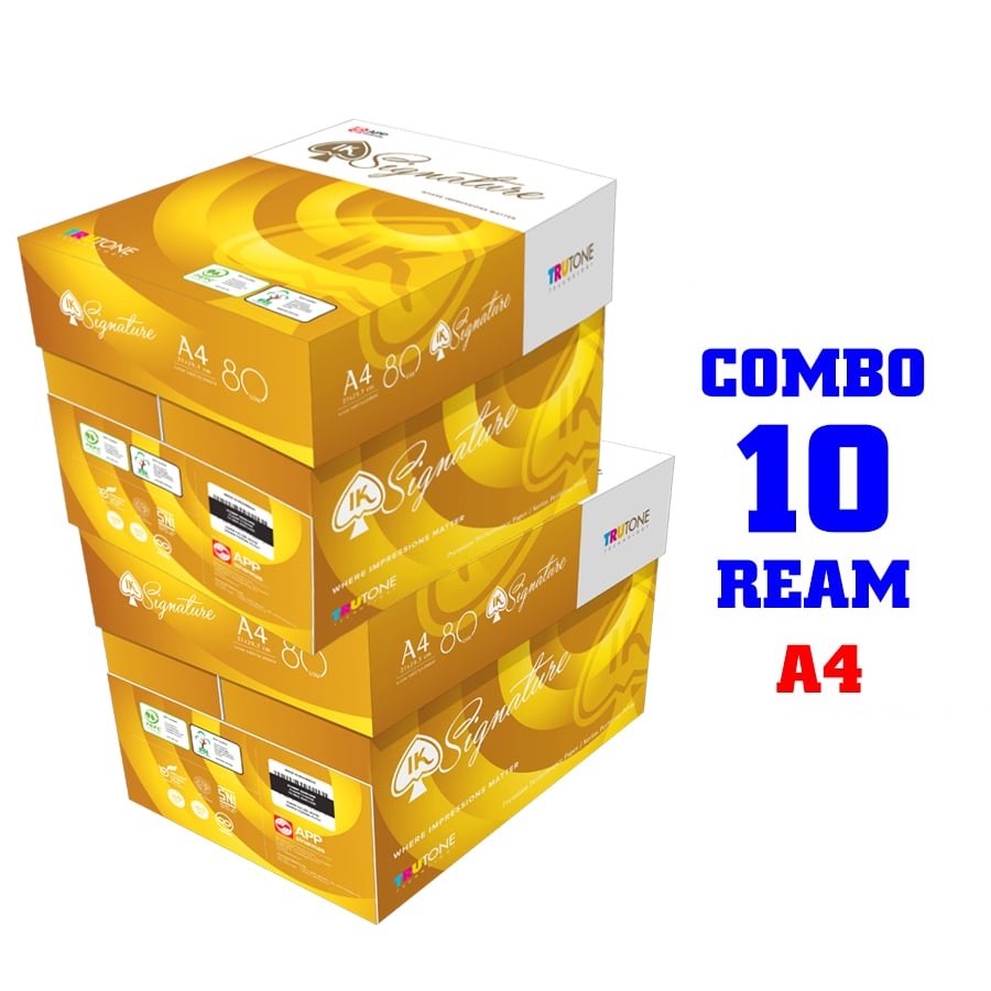 Combo 10 Ream giấy IK Signature cao cấp A4 80 gsm (500 tờ) - Hàng nhập khẩu Indonesia