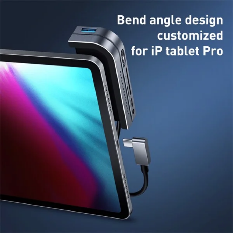 [Hàng Chính Hãng] Hub chuyển 6 trong 1 Baseus Bend Angle No.7 dùng cho iPad Pro 2018 11/12.9 inches (Type C to USB3.0+ HDMI + SD/Micro SD + Audio 3.5mm+C PD, Extended InterfacesHub) LV575