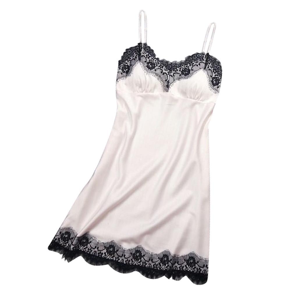 Womens Lace Floral Satin Nightdress Lingerie Sleepwear Night Gown S