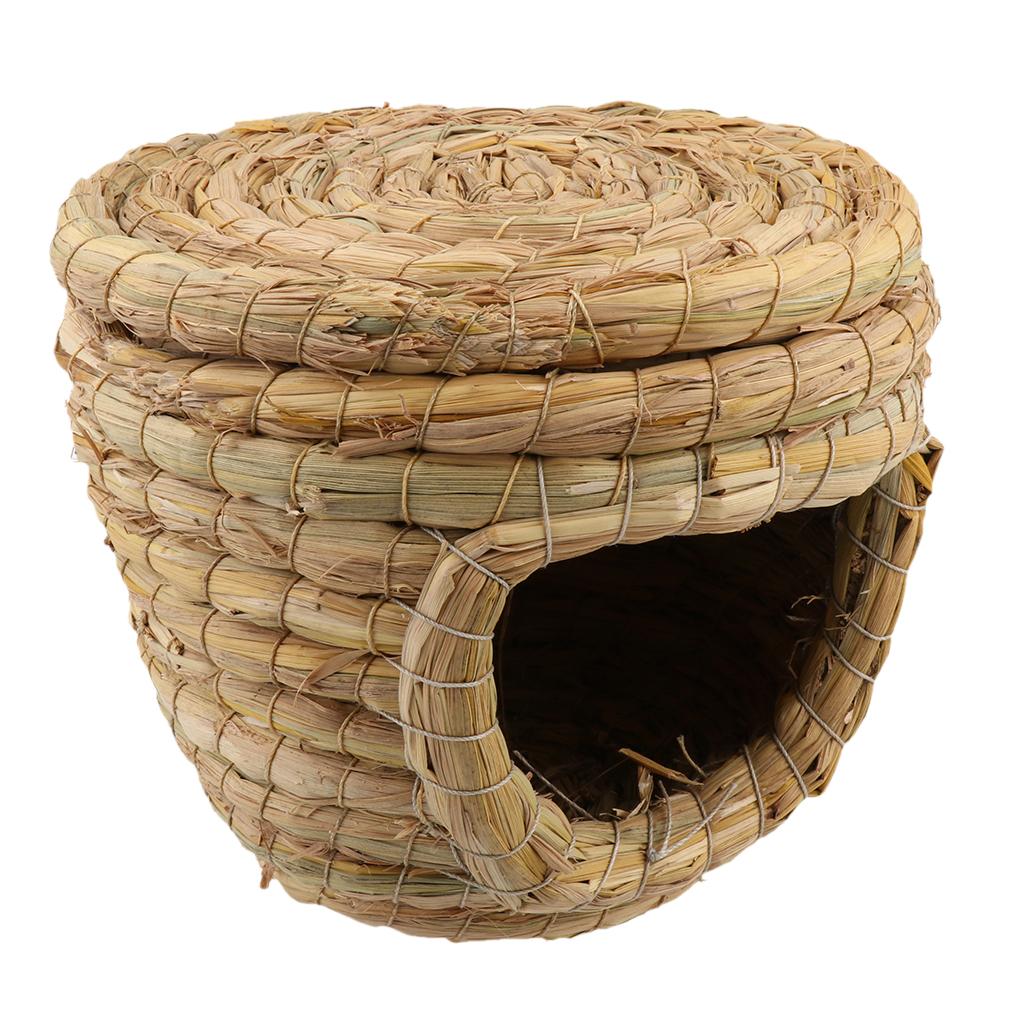 Straw Woven Bird Cage Hamster Rat Squirrel Parrot Chinchilla House Bed S