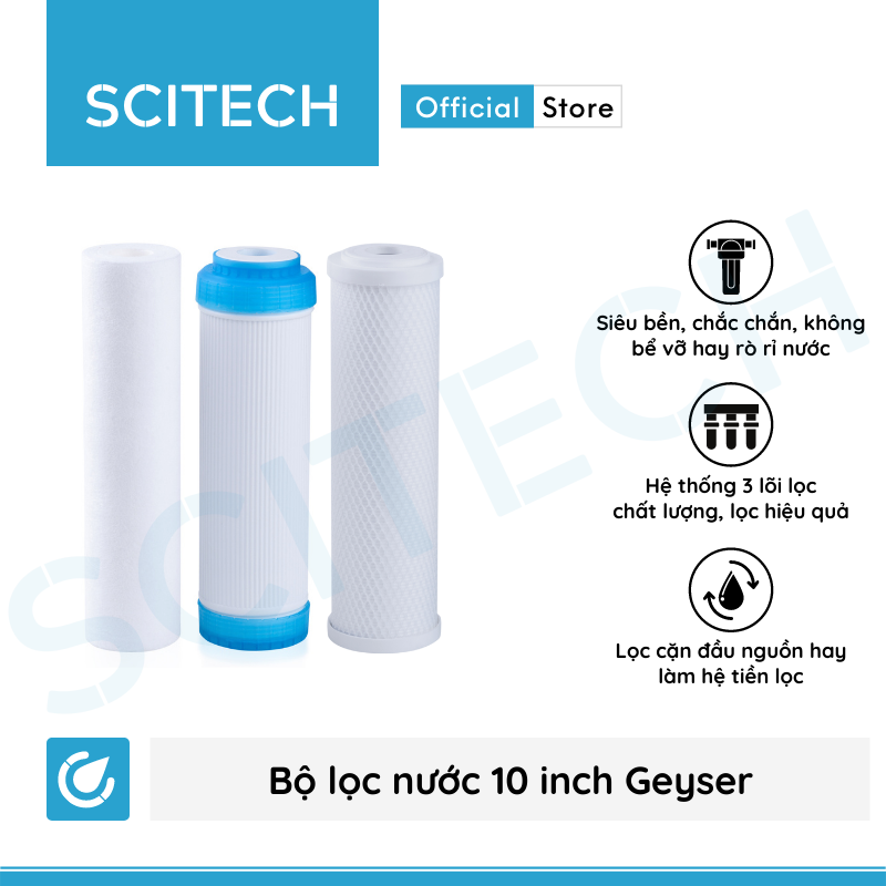 Bộ lọc nước sinh hoạt, bộ ba lọc thô 10 inch Geyser by Scitech - Hàng chính hãng