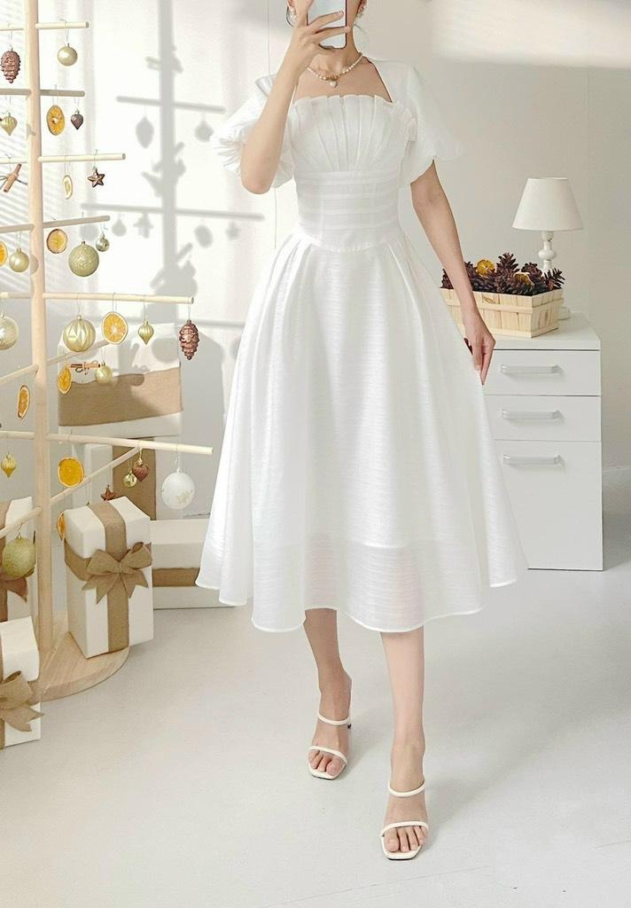 ĐẦM XÒE TƠ XẾP LI NGỰC TAY PHỒNG 14411
