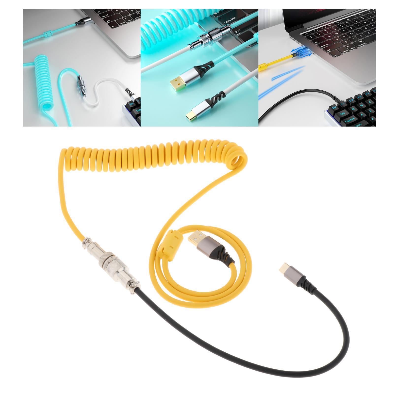 Coiled USB Type C Cable with Aviation Plug for Laptop for Type C Mechanical Keyboard