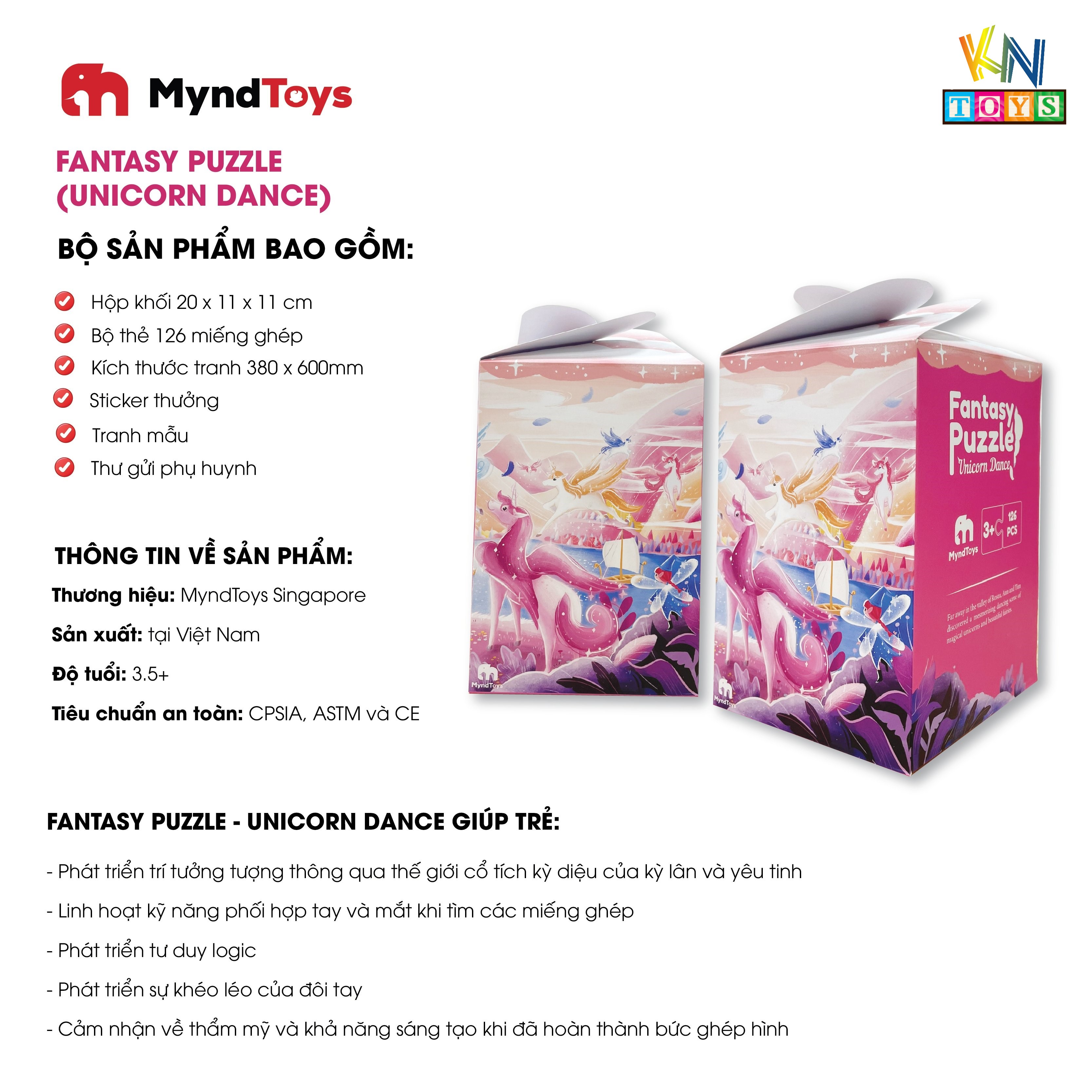 Đồ Chơi Xếp Hình MyndToys - Fantasy Puzzle - Unicorn Dance (Kỳ lân và Yêu tinh với 126 mảnh ghép cho Bé Từ 3 Tuổi)