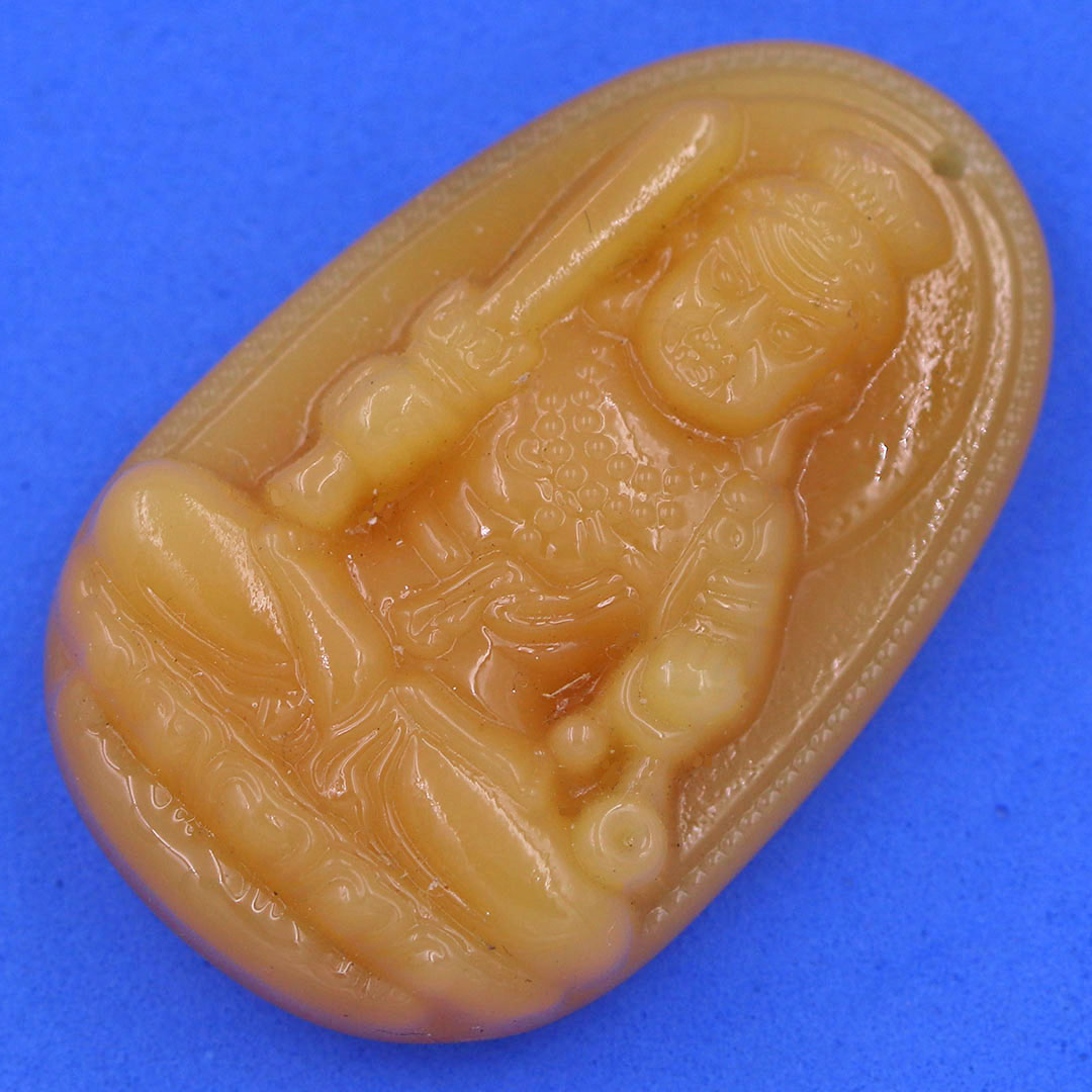 Mặt dây chuyền Phật Bất động minh vương đá vàng 3.6 cm kèm vòng cổ dây dù đen + móc inox vàng, Phật bản mệnh, mặt dây chuyền phong thủy