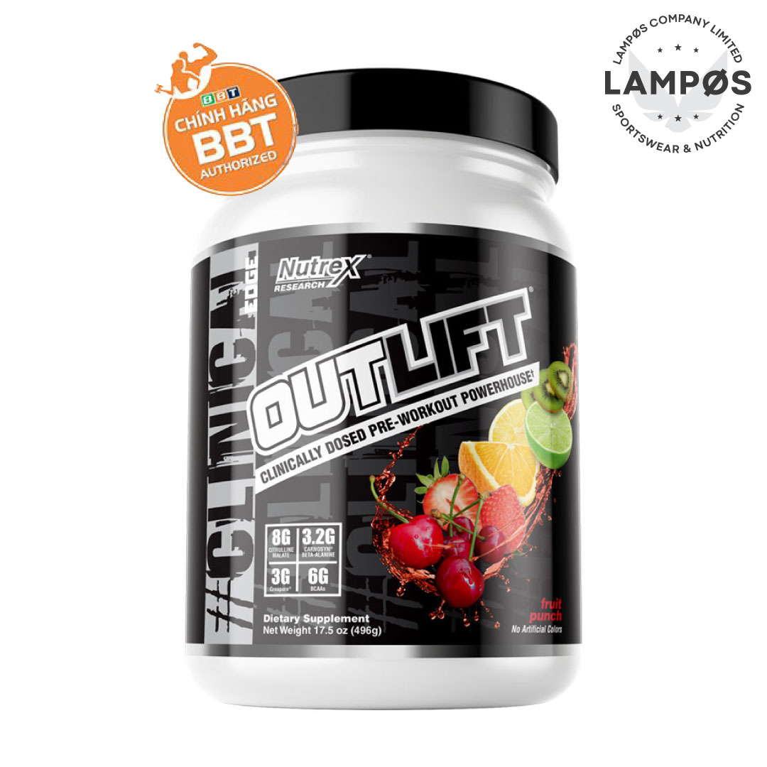 Combo Outlift Pre-Workout của Nutrex (Vị Fruit Punch - 20 lần dùng) Tăng Sức Mạnh & Độ Bền Trong Tập Luyện - Kèm Bình Lắc THOL (Màu ngẫu nhiên)