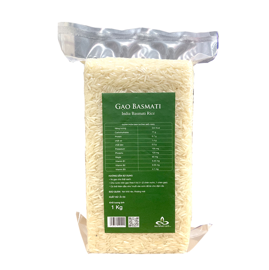 Gạo Basmati 1509 Ấn Độ Túi 1kg Chính Hãng – Hạt Dài, Tơi Xốp, Thơm Tự Nhiên, Ít Đường, Nhẹ bụng, Giàu giá trị dinh dưỡng, Phù Hợp Ăn kiêng, Eat Clean