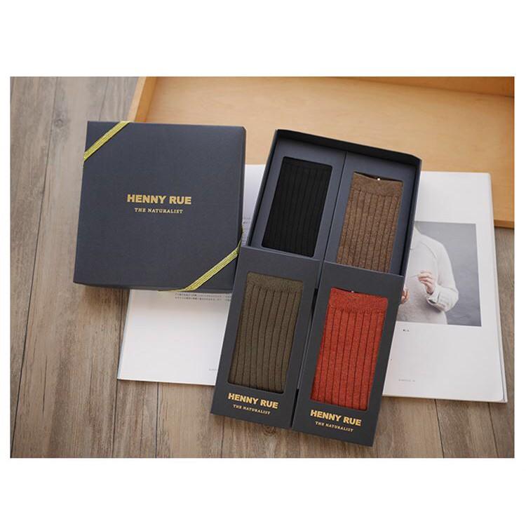 Hộp set 4 đôi vớ gân cổ cao màu trơn tặng quà Combo Hộp 5 đôi tất trơn cotton cao cổ