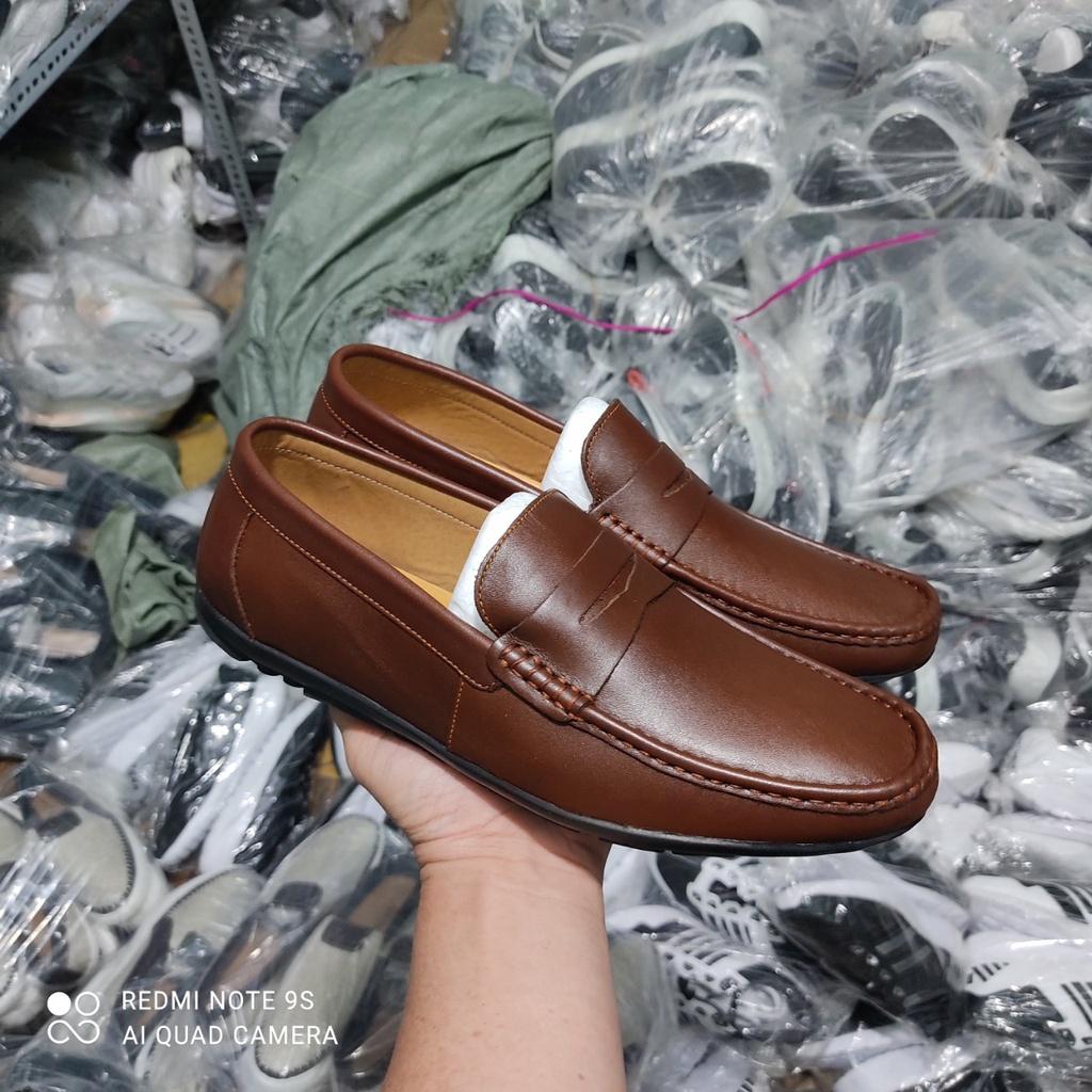 Giày Lười Nam Da Bò Đế Cao Su Khâu Chắc Chắn 2 Màu Nâu Và Đen
