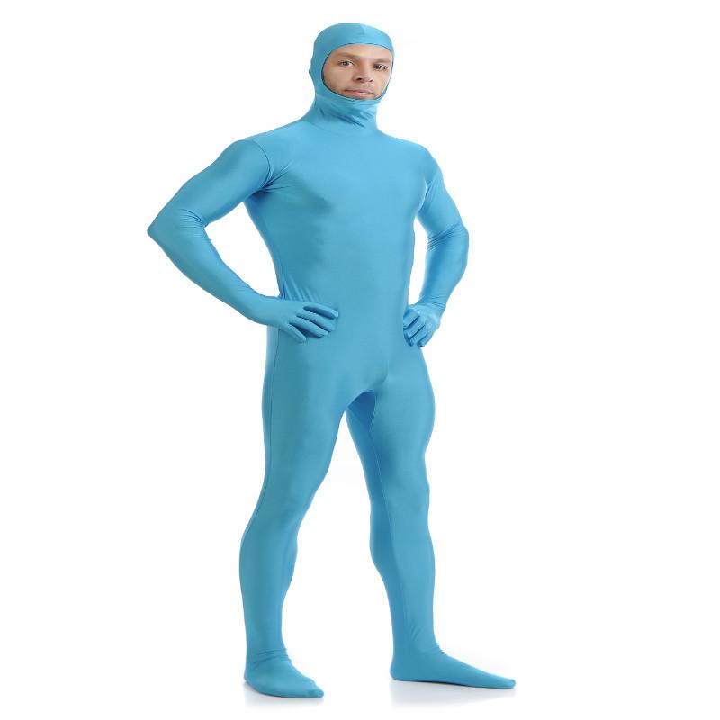 Open Face Zentai Spandex Catsuit Skin Tight Costume Light Blue S