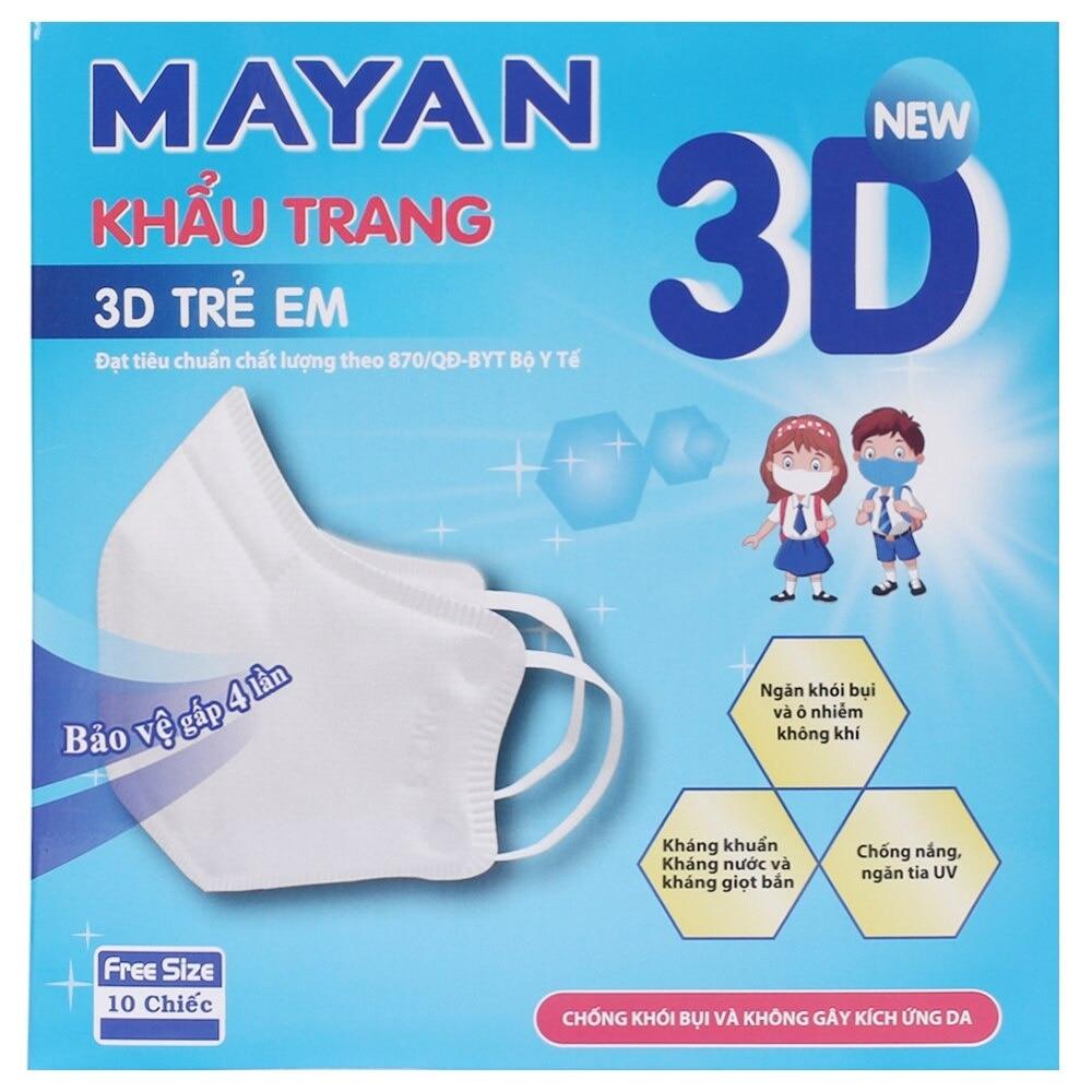 Khẩu Trang Mayan 3D Cho Trẻ Em Bảo Vệ Gấp 4 Lần Freesize 10 Chiếc/Hộp