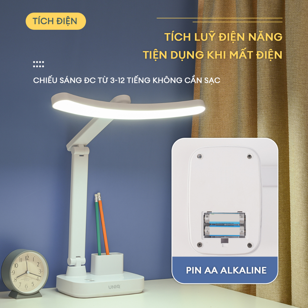 Đèn học đọc sách làm việc UNIQ SOLAR E7 chống cận để bàn tích điện bảo vệ mắt cho bé led trang trí decor phòng ngủ