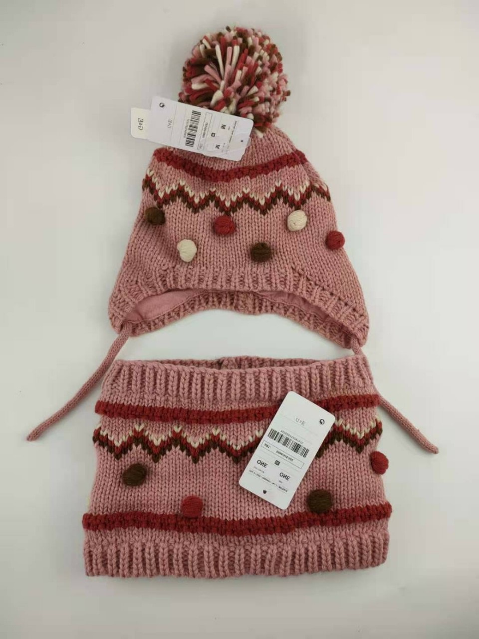 Mũ len cho bé kèm khăn ống 1-5 tuổi, Set mũ len bé gái bên trong lót lông và cotton