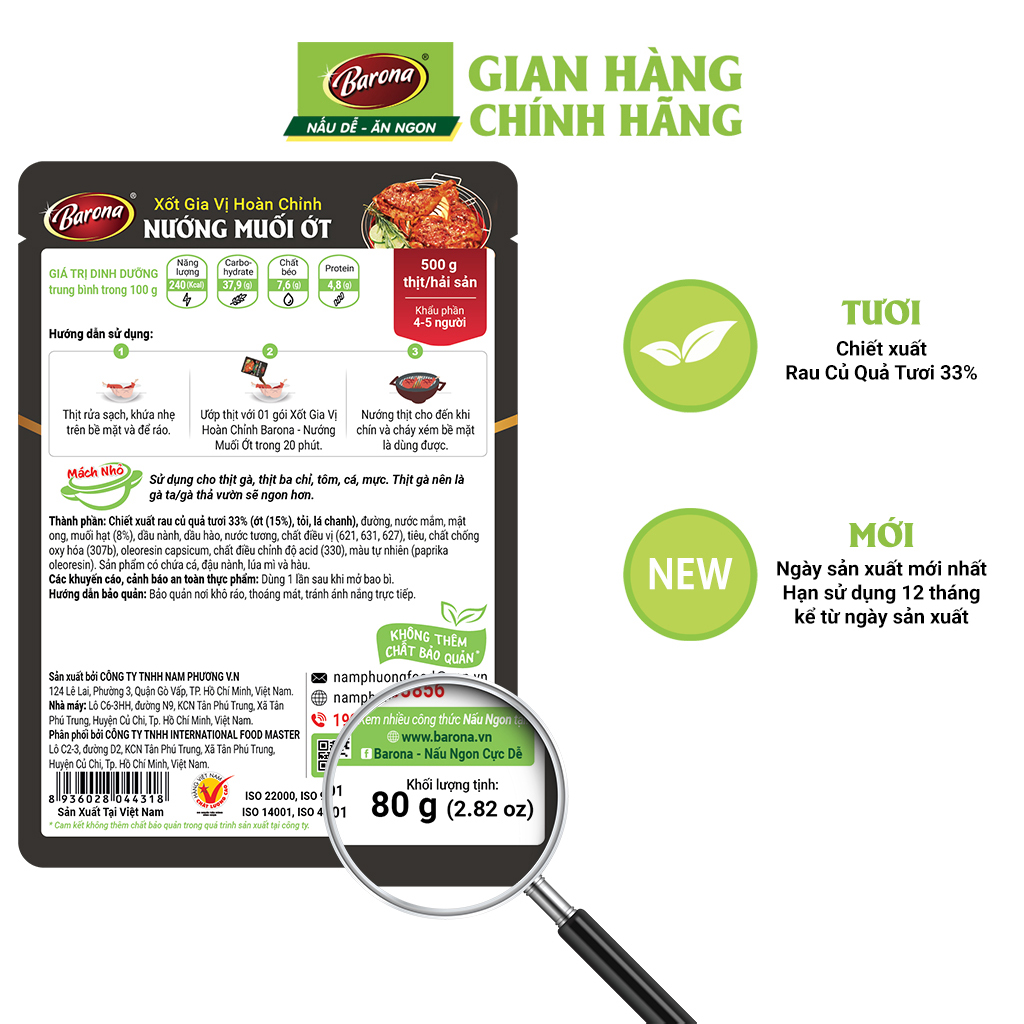 Combo 1 hộp Gia Vị Nướng Muối Ớt Barona 80g ướp ngon chuẩn vị không cần nêm nếm