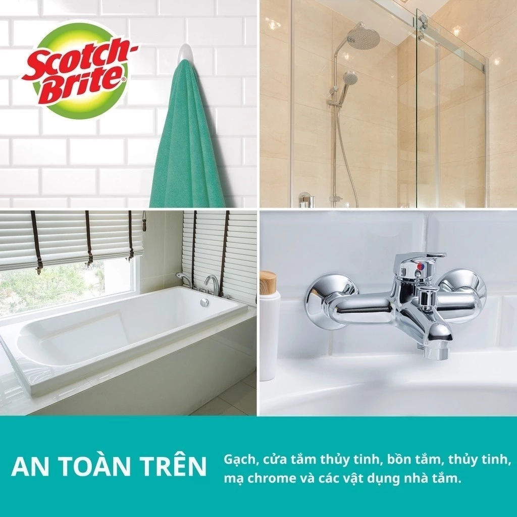 Bàn chải chà sàn (phòng tắm, phòng vệ sinh, ...) 3M Scotch-Brite, siêu sạch, không trầy xước, 8x12x8cm, màu xanh