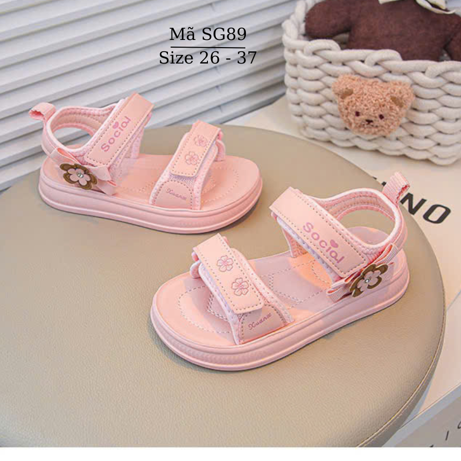 Dép sandal bé gái quai hậu cao cấp 3 - 12 tuổi màu hồng dáng thể thao năng động cá tính đi học đi chơi SG89