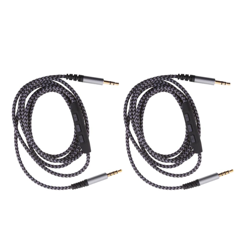 2PCS 3.5mm AUX Cable Male to Male w/ Mic Volume Control for Phone PC Headset