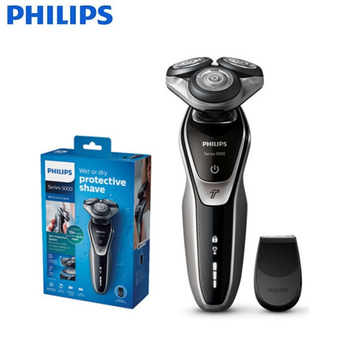 Máy cạo râu khô và ướt 2 trong 1 cao cấp series 5000 Philips S5370/04, kết hợp cả đầu tỉa mai tiện lợi, sạc nhanh an toàn- Hàng chính hãng