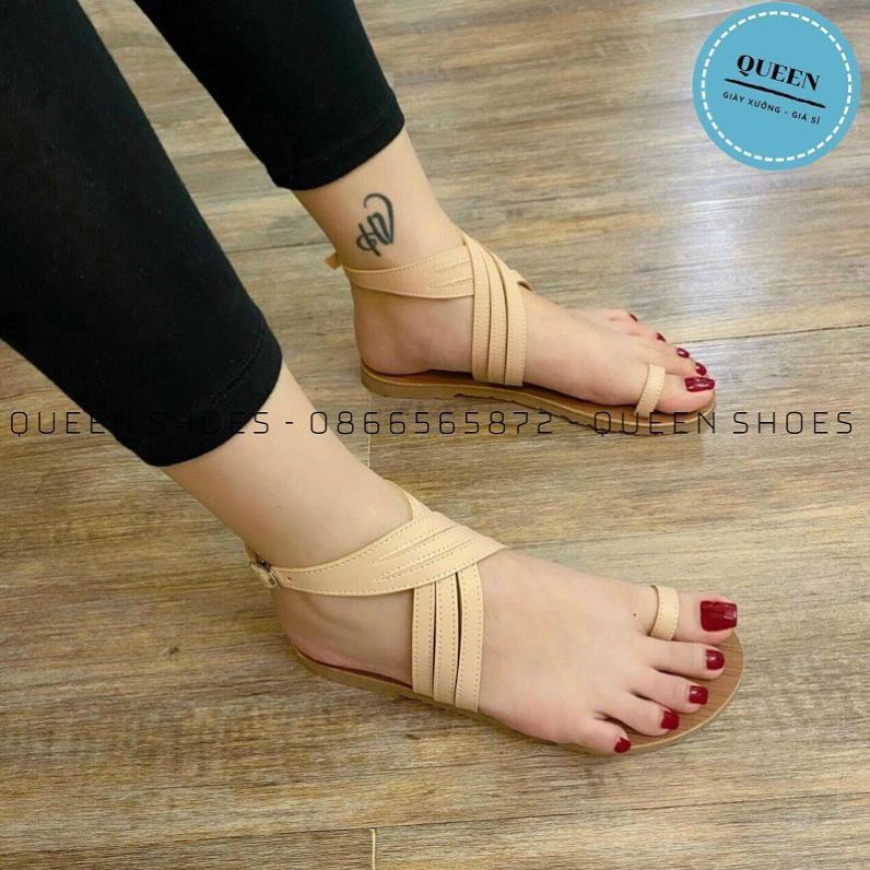 Dép sandal nữ xỏ ngón quai chéo đế vân gỗ sang chảnh - D04