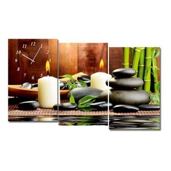 Tranh ghép 3 tấm treo tường ép lụa kim sa - tranh đồng hồ treo tường - tranh spa - tranh treo tường phòng khách - phòng ngủ - khách sạn - tặng kèm đinh 3 chân