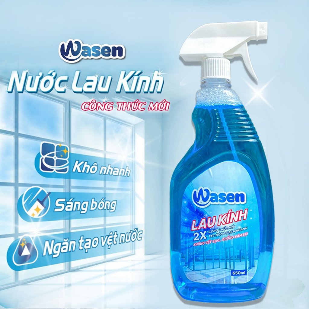 Chai xịt nước lau kính lau bếp Wasen 650ml