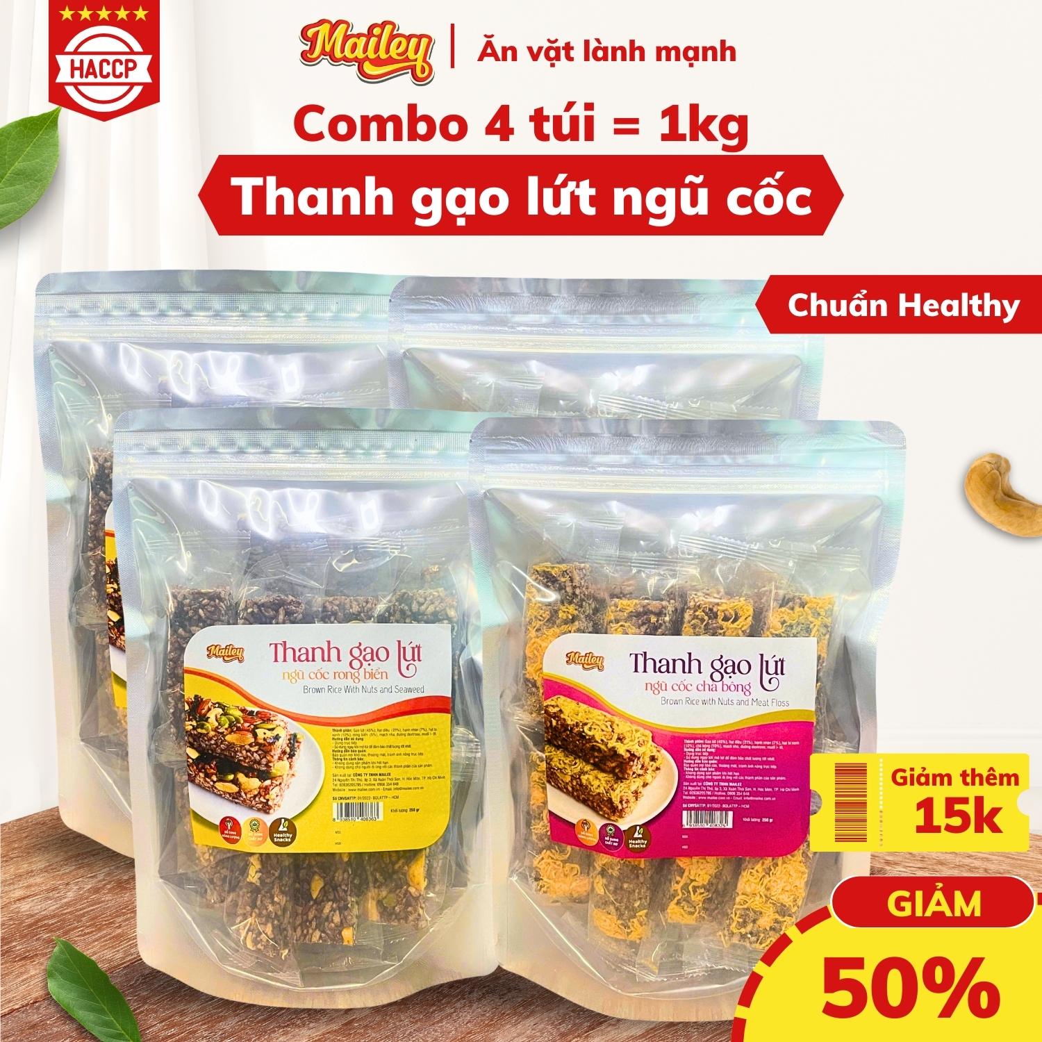 [COMBO 4 TÚI 1KG] Thanh gạo lứt chà bông/rong biển mix hạt Mailey Túi 250g - Bánh gạo lứt ăn kiêng hỗ trợ giảm cân