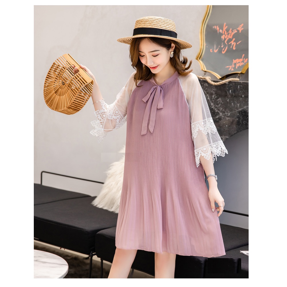 ĐẦM BẦU CHIFFON DẬP LY TAY PHỐI REN PHONG CÁCH DR2540