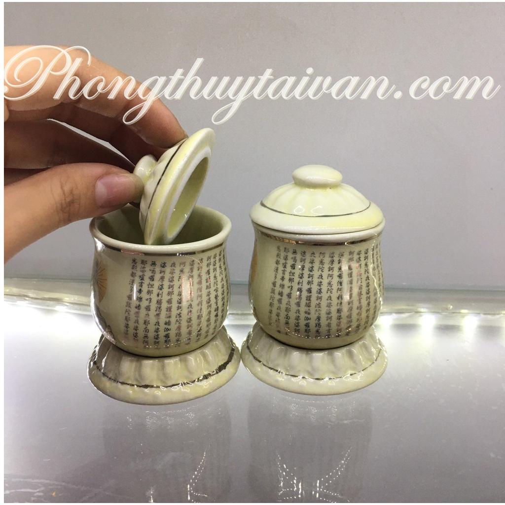 Bộ đôi chum nước cúng Phật (có nắp, đế) 8cm