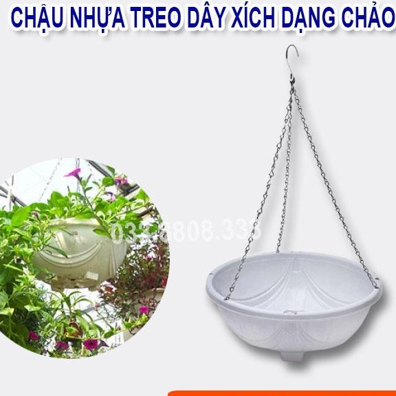 Combo 3 Chậu Chảo Nhựa Trắng 29x12 - Chậu Trồng Hoa Rủ