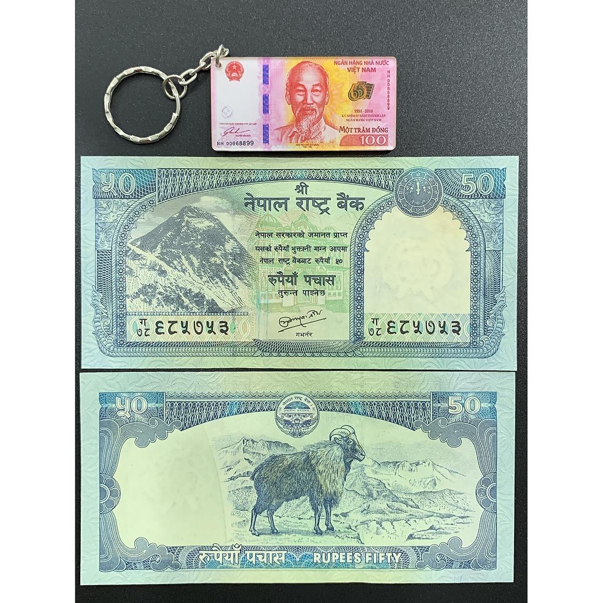 [Tặng móc khóa tiền xưa] Tờ tiền con Dê của Nepal 50 Rupees , tuổi Mùi , sưu tầm