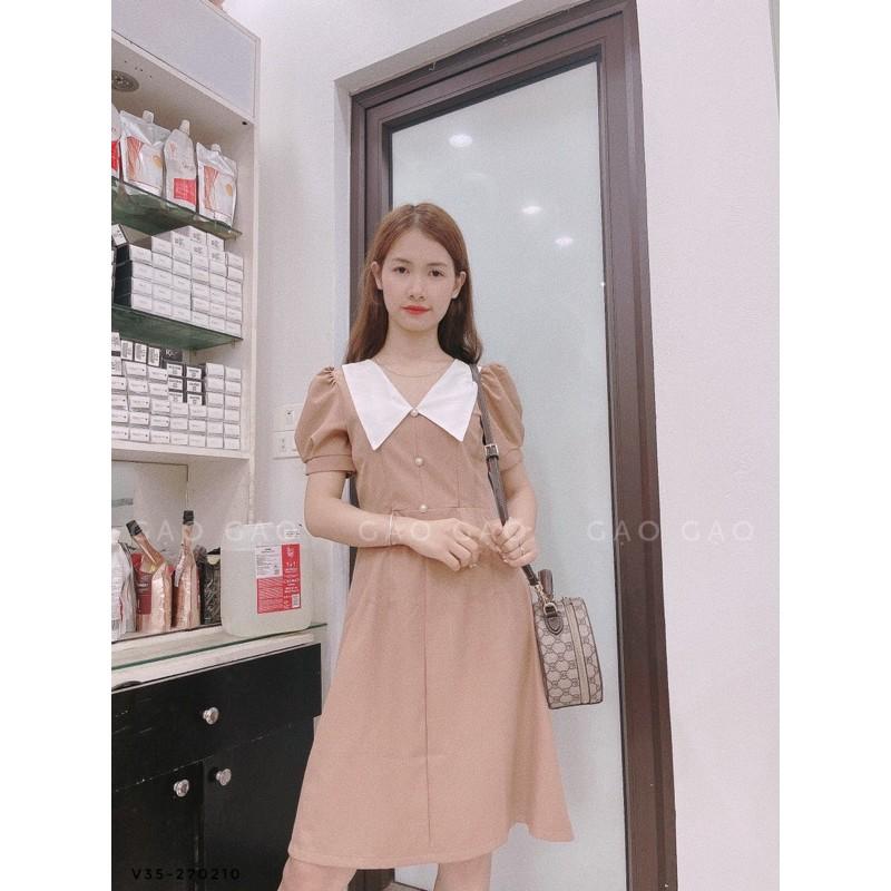 V35 váy nâu be cúc ngọc cho con bú