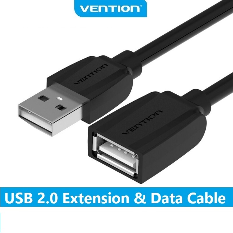 Cáp nối dài USB 2.0 Vention màu đen dài 1,5 đến 5m - Hàng chính hãng