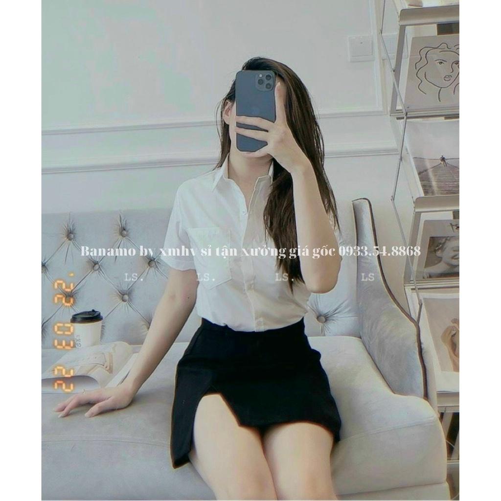 Chân váy nữ xẻ đùi chất tuyết mưa siêu đẹp thời trang Banamo fashion chân váy A xẻ đùi 5342