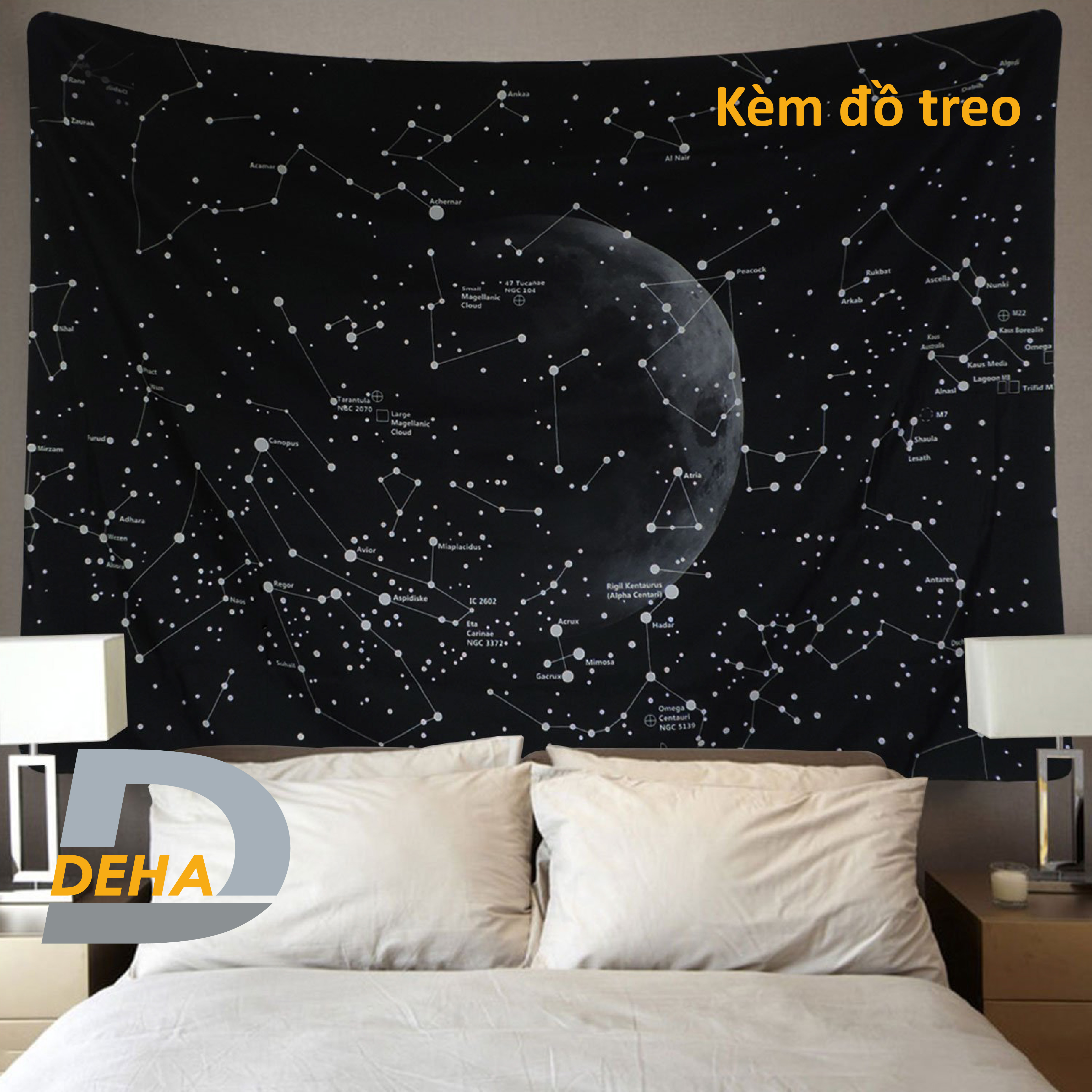 Thảm trang trí tranh vải treo tường họa tiết dải ngân hà bầu trời sao decor phòng nhà cửa, dán tường, cạnh giường