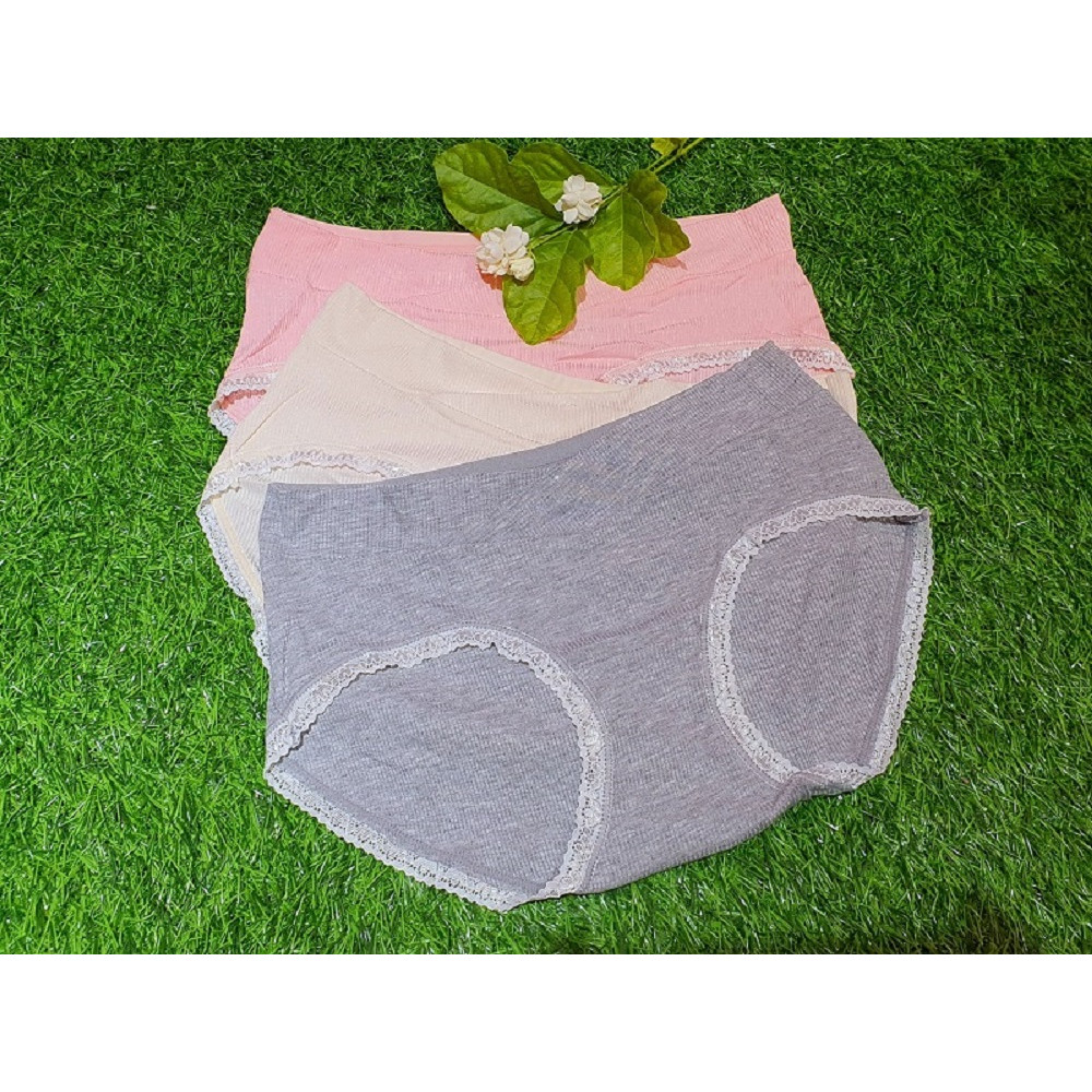 Quần lót bầu cotton gân viền ren