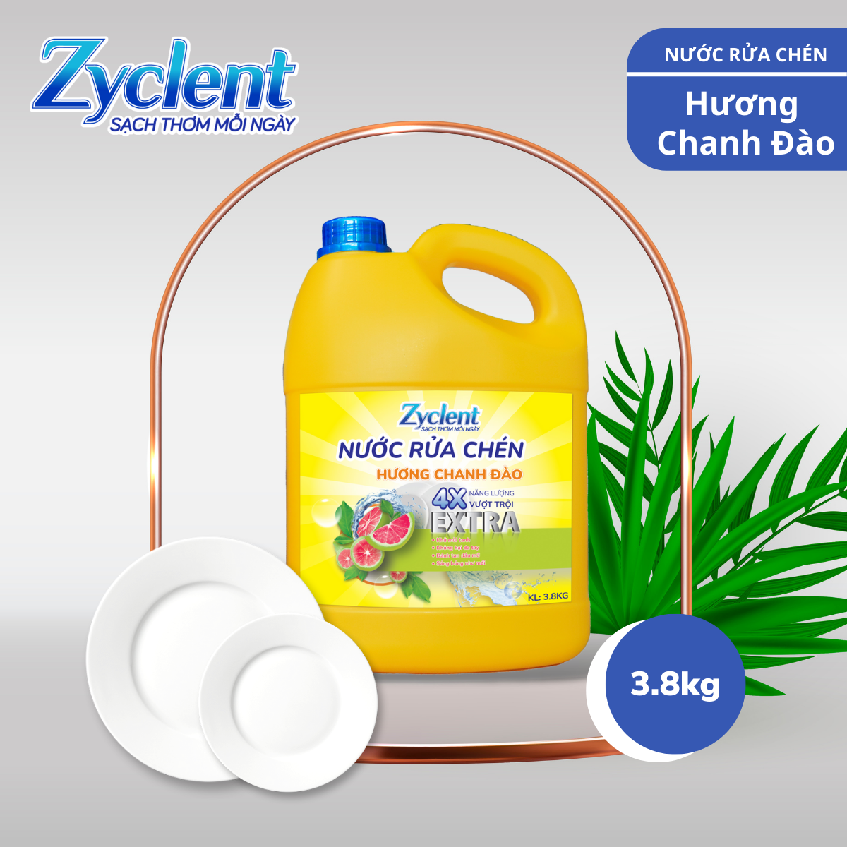 NƯỚC RỬA CHÉN ZYCLENT EXTRA HƯƠNG CHANH ĐÀO - 3.8KG