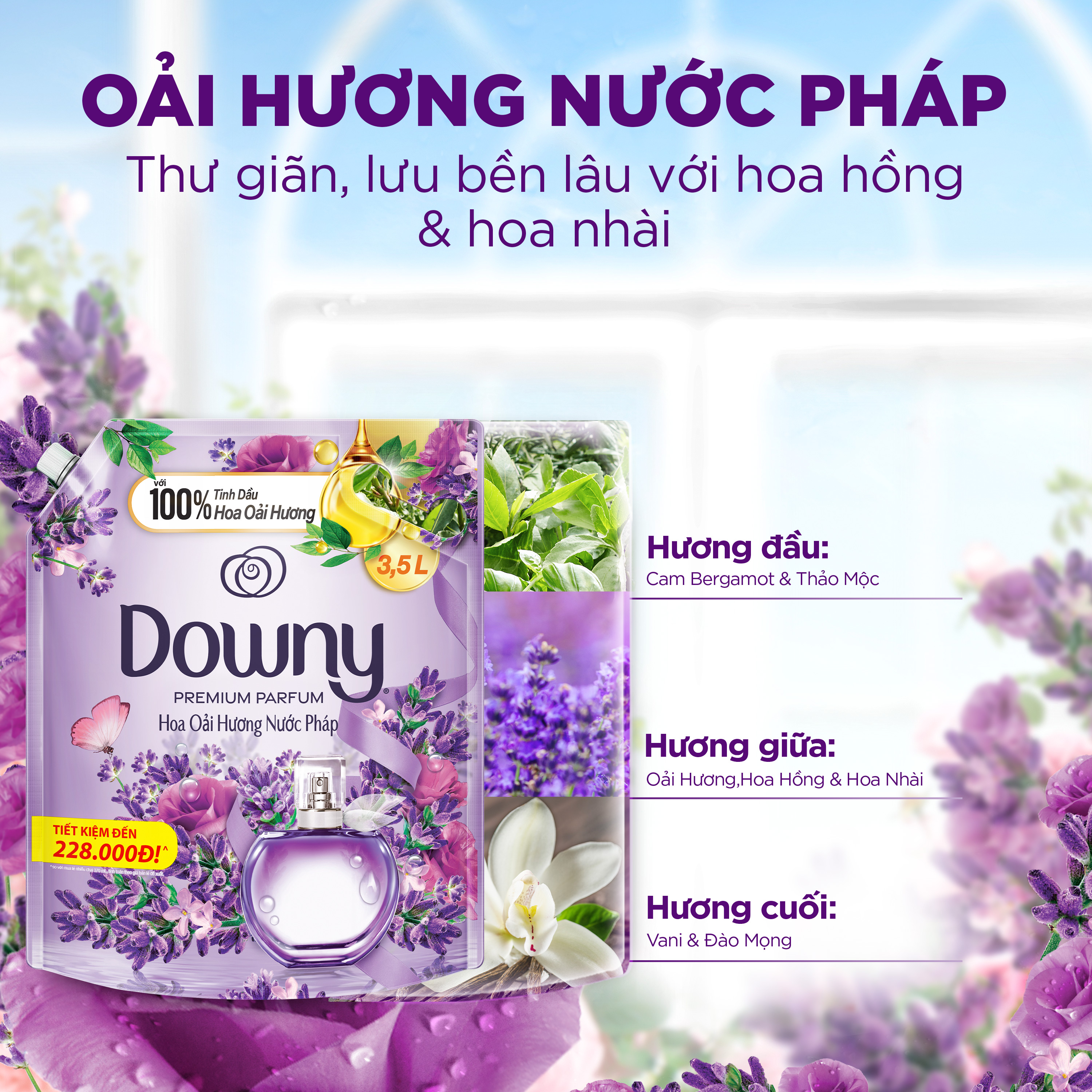 Nước Xả Vài DOWNY Hương Oải Hương/Yêu Thương Thuần Khiết Túi 3.5L