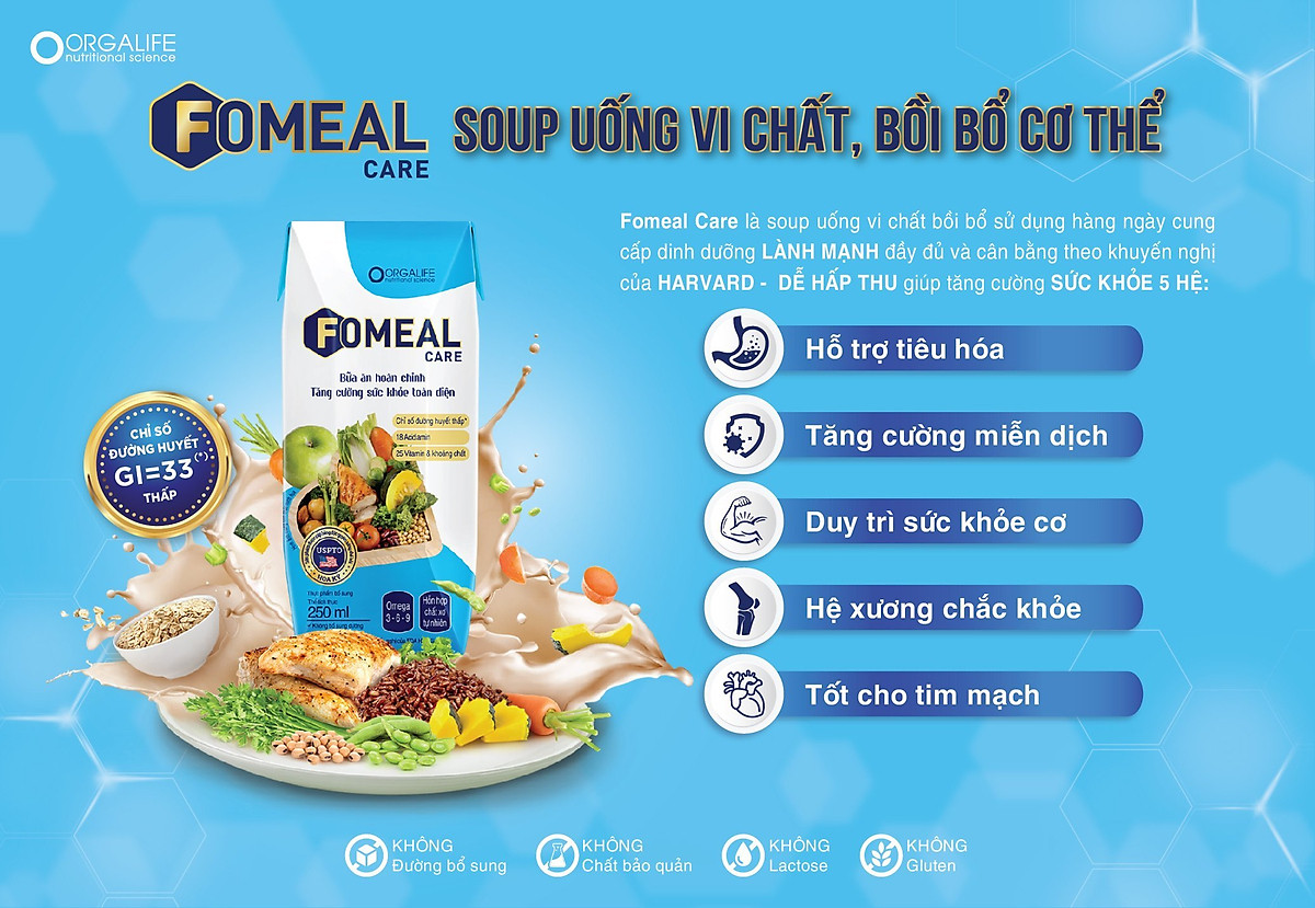 Lốc 3 hộp soup uống vi chất Fomeal Care 250ml - Dinh dưỡng ổn định đường huyết, tăng cường sức khỏe, bồi bổ cơ thể