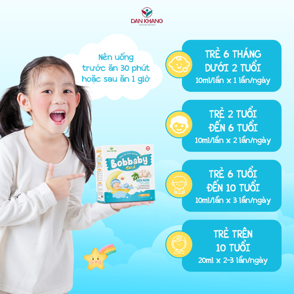 Siro ăn ngủ ngon cho bé BobBaby Dân Khang cải thiện chứng biếng ăn giúp bé ăn ngon ngủ sâu giấc hộp 20 ống x 10ml