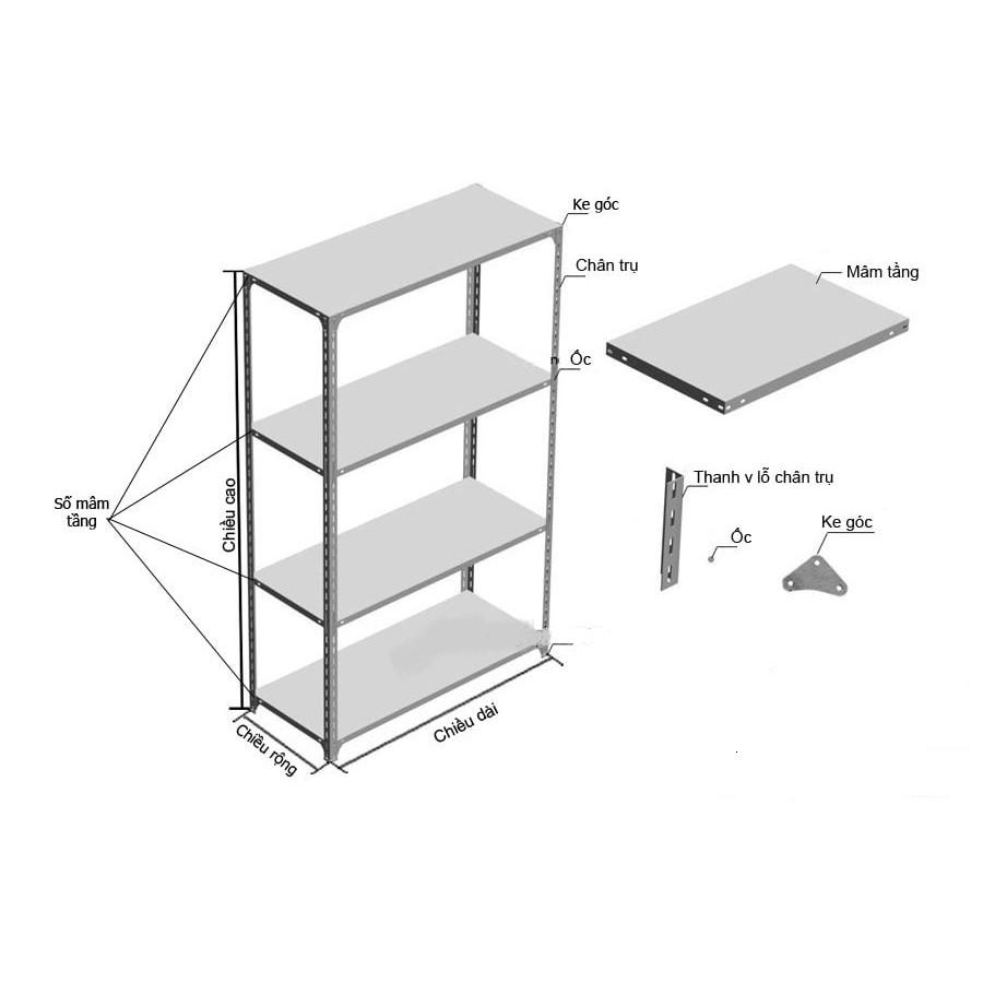 Kệ sắt V lỗ 4 tầng. kệ sắt V lỗ,kệ đựng hàng