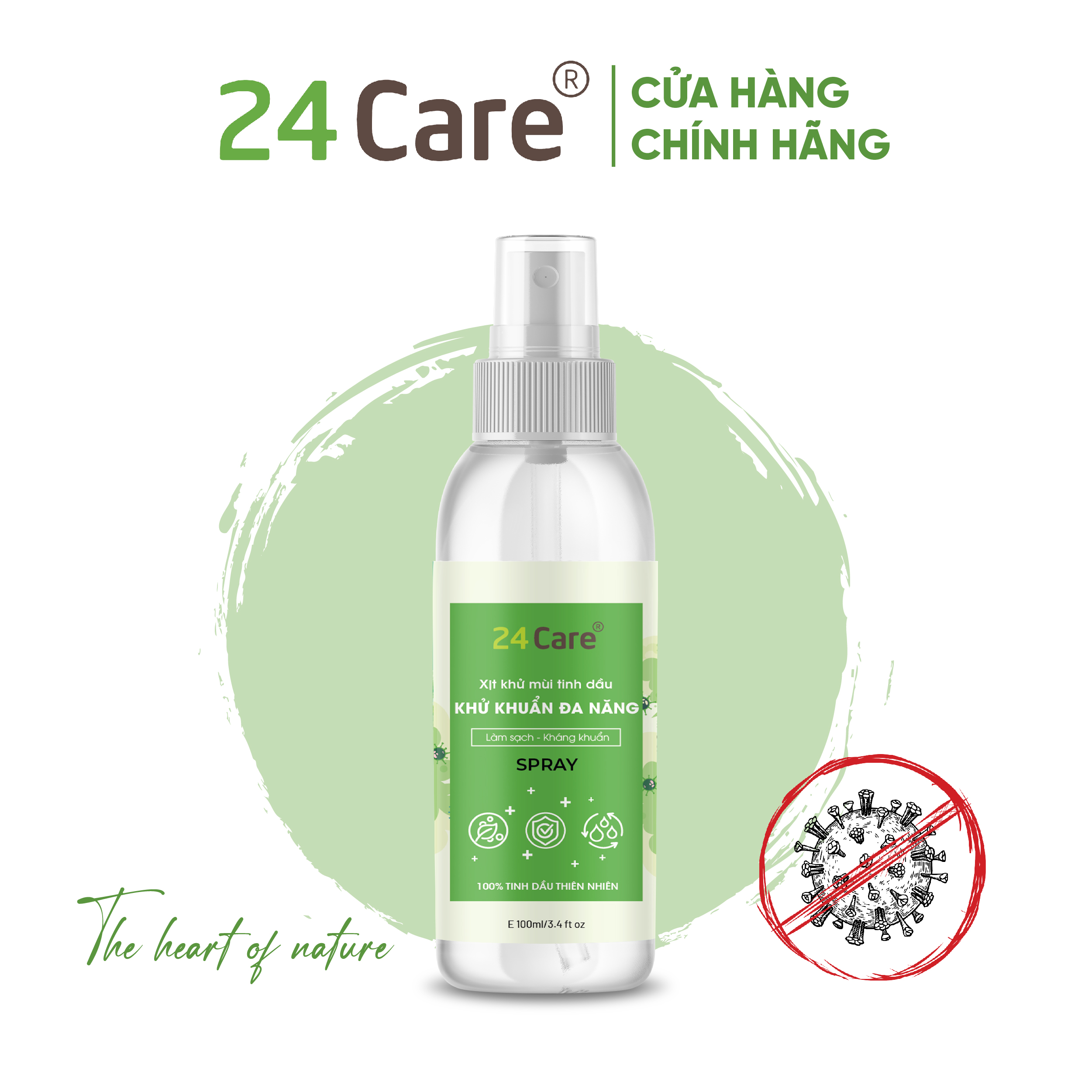 [Tự chọn 9 mùi] Xịt Phòng Tinh Dầu Hữu Cơ Organic 24Care 100ML - Kháng khuẩn - Khử mùi hôi - Đuổi muỗi, côn trùng - Hương thơm thư giãn